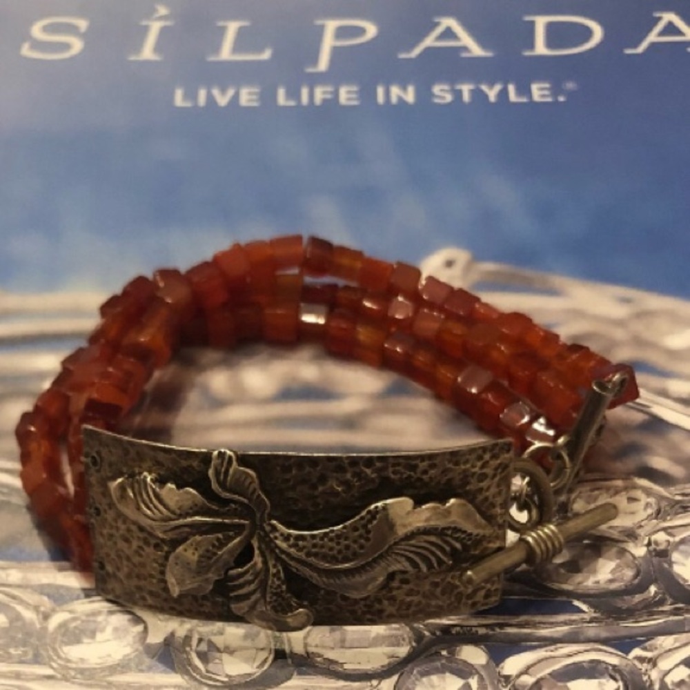 Rare Silpada Triple Strand Carnelian Sterling Silver Toggle Clasp Bracelet N0880 - Picture 4 of 16
